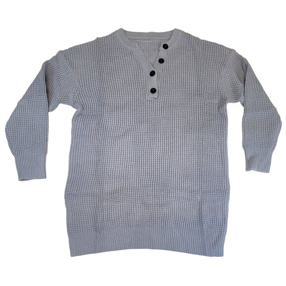 Sweater Dress  Soft Gray Knit Long Sleeve Buttons V-Neck Womens Size Large New - Picture 3 of 8
